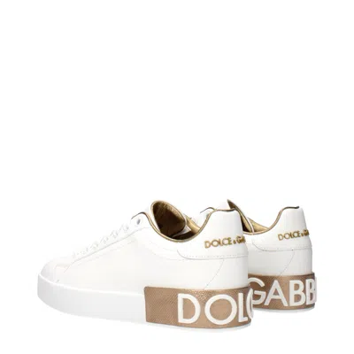 Dolce & Gabbana Portofino Leather Sneakers In White