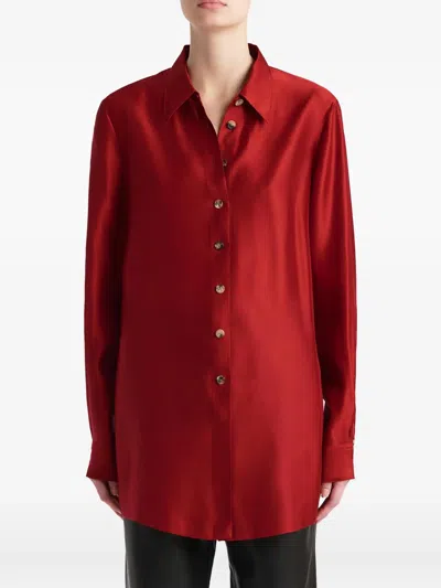 Khaite Auryn Button-down Twill Top In Red