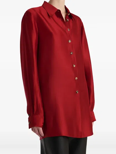 Khaite Auryn Button-down Twill Top In Red