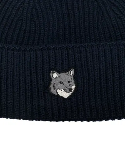 Maison Kitsuné Fox Head Large Beanie Accessories In Black