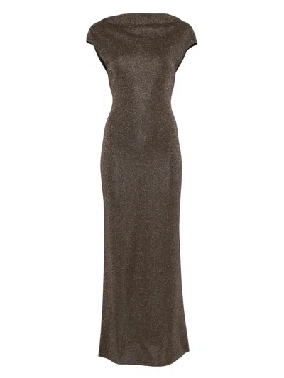 Max Mara Pianoforte Fitted Mini Dress With V-neck Back And Short Sleeves In Brown