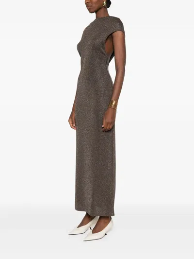 Max Mara Pianoforte Fitted Mini Dress With V-neck Back And Short Sleeves In Brown