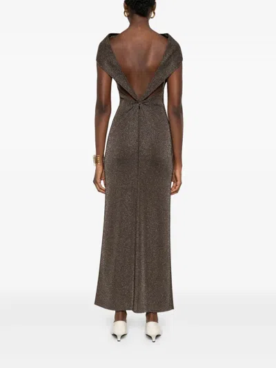 Max Mara Pianoforte Fitted Mini Dress With V-neck Back And Short Sleeves In Brown