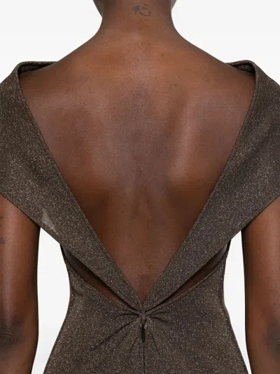 Max Mara Pianoforte Fitted Mini Dress With V-neck Back And Short Sleeves In Brown