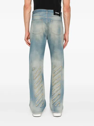 Off-white Blue Diagonal Raw Patch 90s Skate Jeans In Blue
