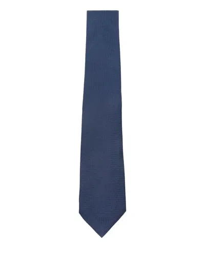 Kiton Textured Silk Tie Pointed Tip In Blue