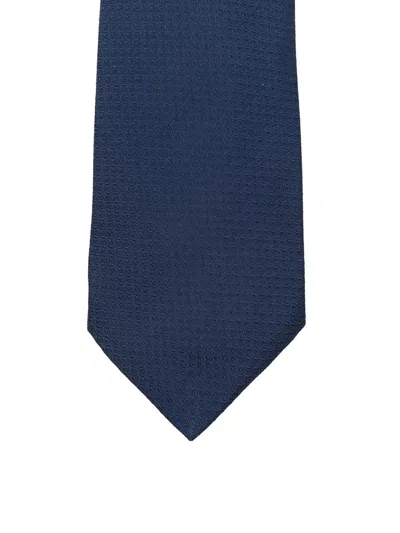 Kiton Textured Silk Tie Pointed Tip In Blue