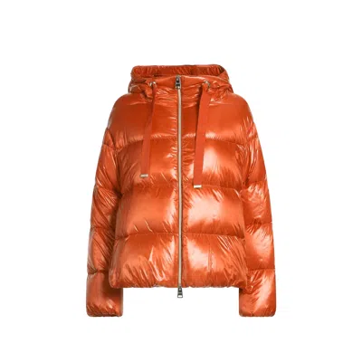 Herno Hooded Down Jacket In Orange