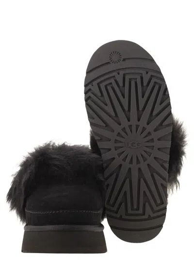 Ugg Disquette Chalet Suede And Sheepskin Slippers In Black