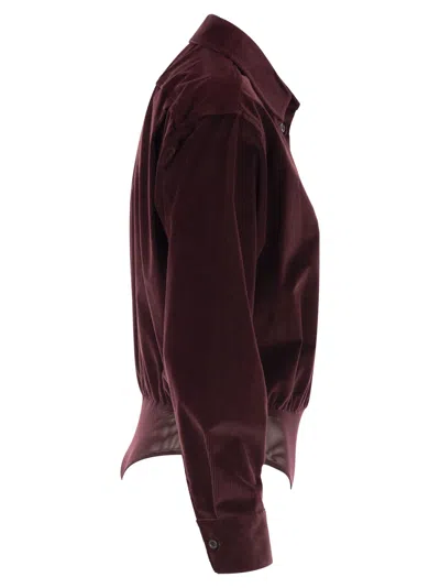 Max Mara Maxmara Fertile Velvet Shirt Bodysuit In Burgundy