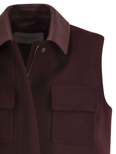 Max Mara Sleeveless Jacket With Leather Collar And Pockets In Burgundy