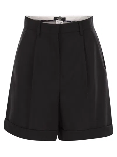 Weekend Max Mara Weekend Maxmara Bussola1234 Wool Canvas Bermuda Shorts In Black
