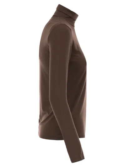 Weekend Max Mara Weekend Maxmara Multif Turtleneck T Shirt In Viscose Jersey In Brown