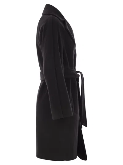 Maxmara Studio Scire Wool Beaver Dressing Gown Coat In Black