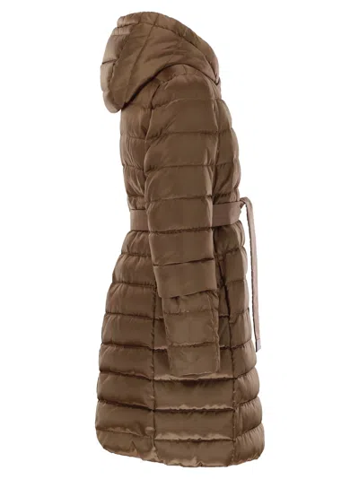Maxmara The Cube Novef Reversible Down Jacket In Water Repellent Satin In Brown