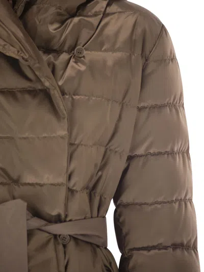 Maxmara The Cube Novef Reversible Down Jacket In Water Repellent Satin In Brown