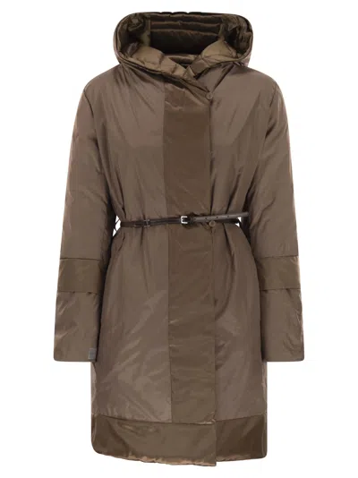 Maxmara The Cube Novef Reversible Down Jacket In Water Repellent Satin In Brown
