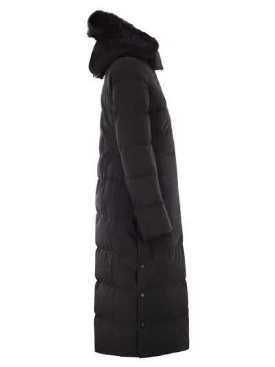 Moose Knuckles Jocada Long Down Jacket With Hood In Black