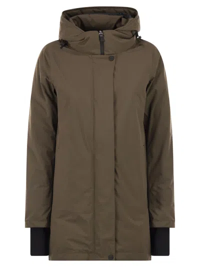 Herno Long-sleeved Hooded Down Jacket In Brown