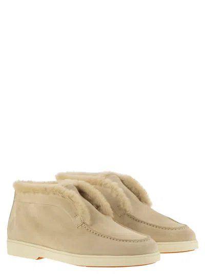 Santoni Suede And Fur Desert Boot In Sand