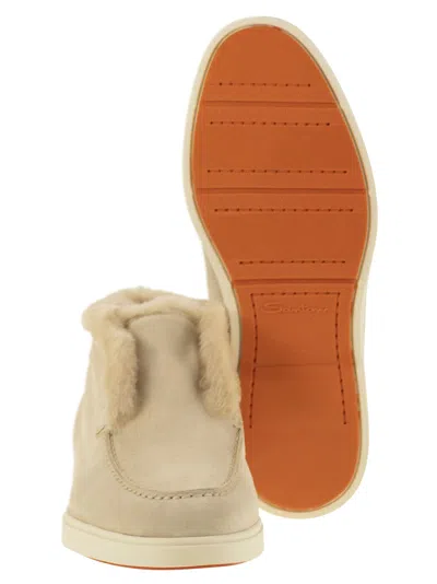 Santoni Suede And Fur Desert Boot In Sand