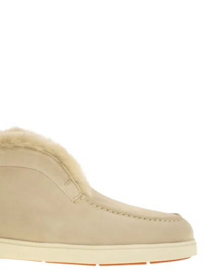 Santoni Suede And Fur Desert Boot In Sand