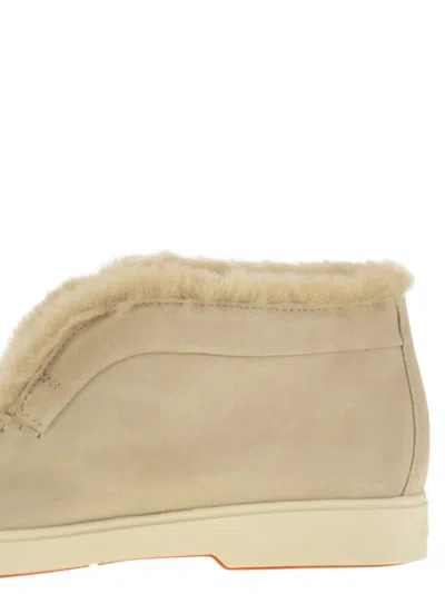 Santoni Suede And Fur Desert Boot In Sand