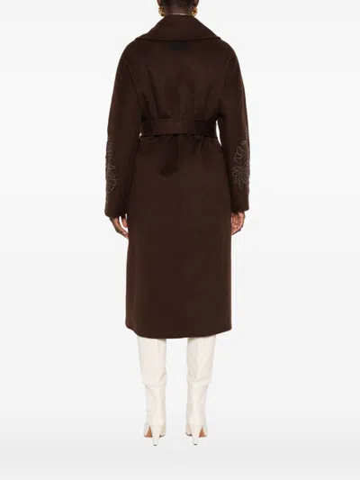 Ermanno Firenze Belted Long Coat In Brown