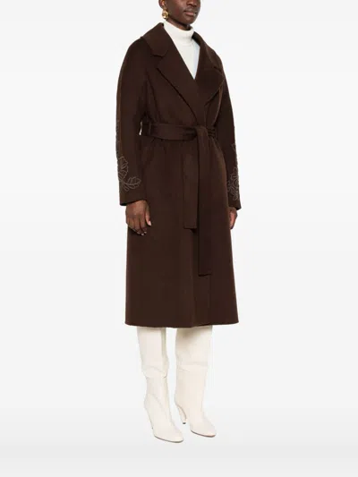 Ermanno Firenze Belted Long Coat In Brown