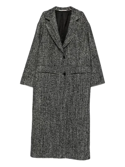 Tagliatore Herringbone Pattern Long Sleeve Coat In Gray