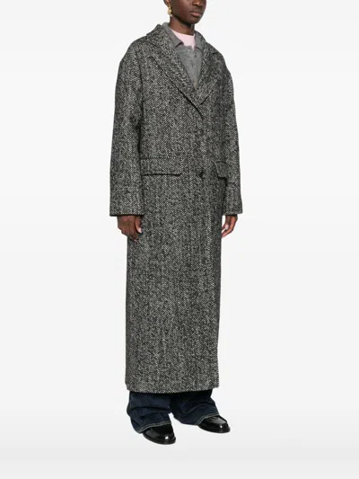 Tagliatore Herringbone Pattern Long Sleeve Coat In Gray
