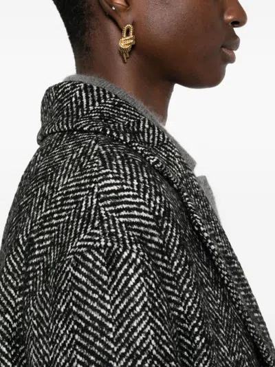 Tagliatore Herringbone Pattern Long Sleeve Coat In Gray