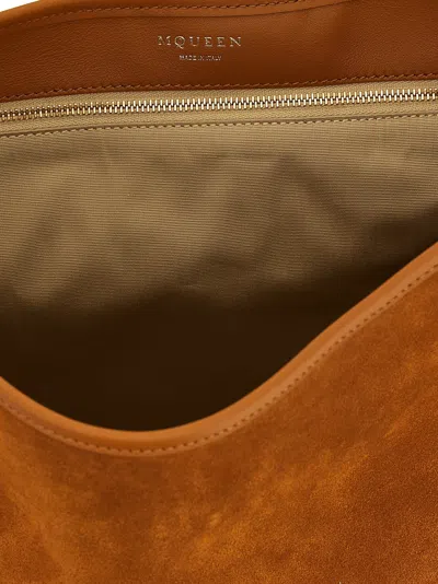 Alexander Mcqueen T-bar Suede Shoulder Bag In Brown