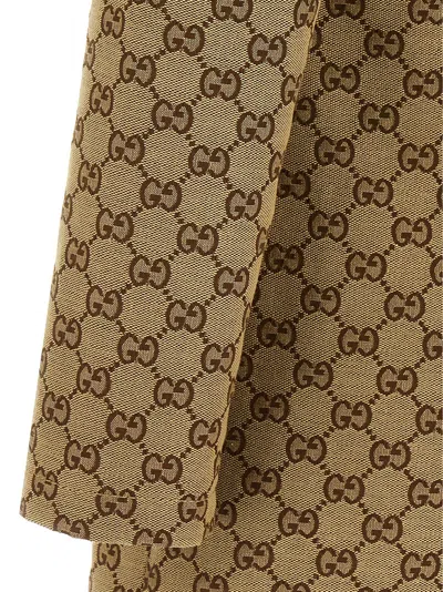 Gucci Beige Crewneck Mini Dress With Horsebit On The Front In Gg Canvas Woman In Brown