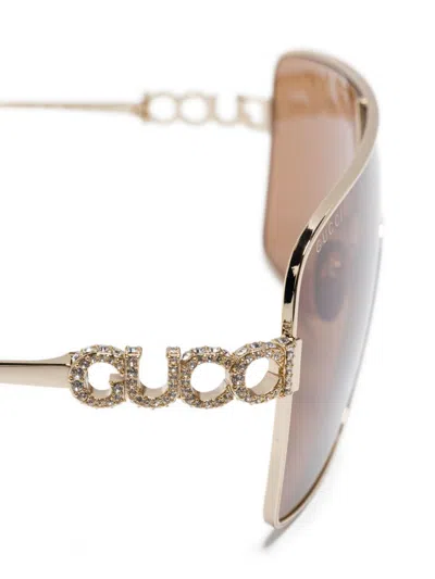 Gucci Rectangle Sunglasses Crystal-embellished Protective Case In Brown