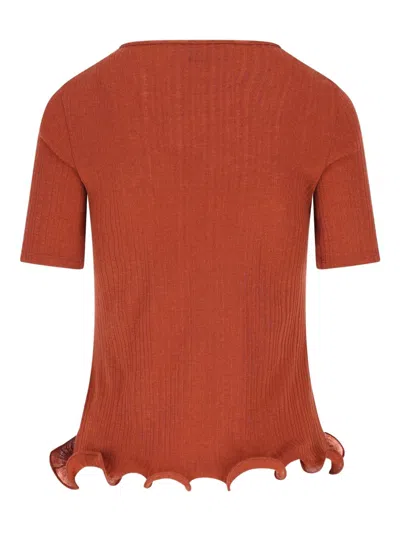 Fendi Short-sleeved Virgin Wool Top In Red