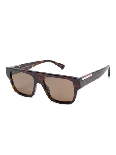 Gucci Rectangular Frame Sunglasses Tortoiseshell Pattern In Gray