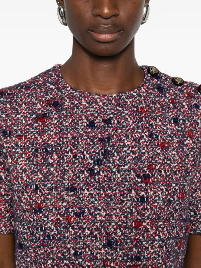 Gucci Textured Wool Dress Featuring Signature Buttons In Pink