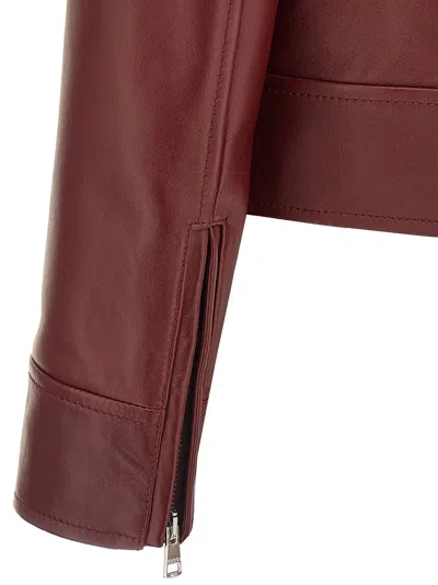 Gucci Leather Biker Jacket Puffer Jackets Brown In Red