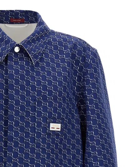 Gucci Gg Shadow-jacquard Cotton Jacket In Blue