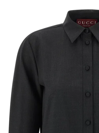 Gucci Womens Horsebit Long-sleeves Wool Mini Dress Ardesia Grey In Black