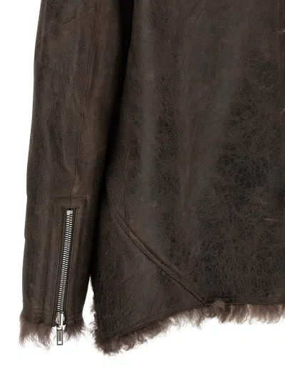 Rick Owens Brown Jacket With Reversible Design And Asymmetric Hem In Leather Woman In Brown