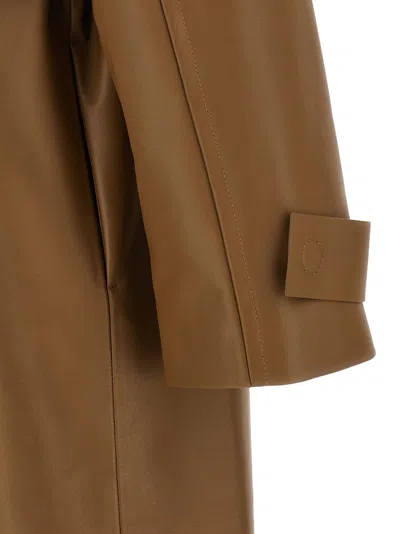 Fendi Long Belted Trench Coat With Pointed Collar In Brown