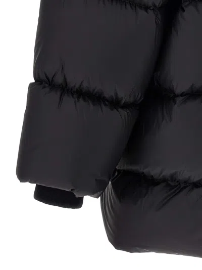 Rick Owens High Collar Long Padded Quilted Jacket In Black