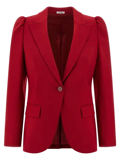 Alexander Mcqueen Mcqueen One-button Wool Grain De Poudre Jacket In Red