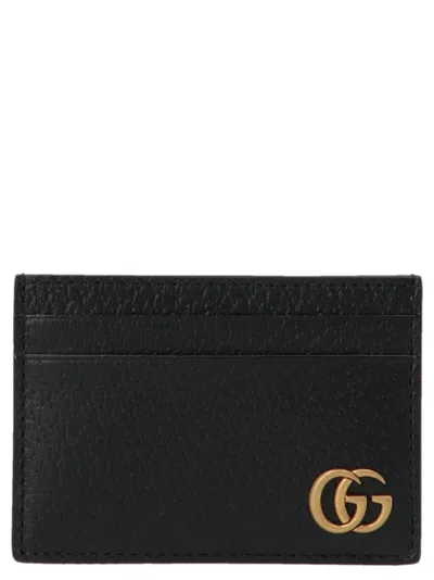Gucci Black Leather Card Holder With Logo In Multicolor