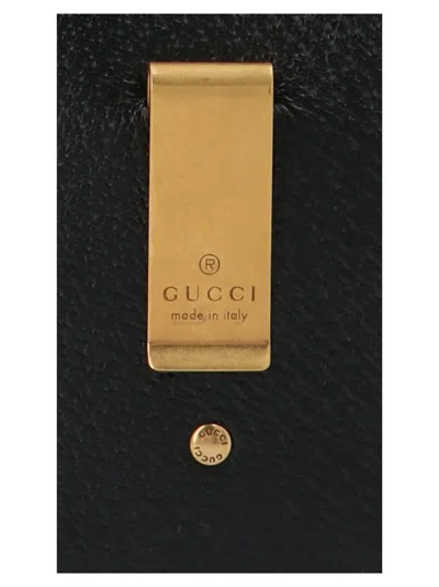 Gucci Black Leather Card Holder With Logo In Multicolor