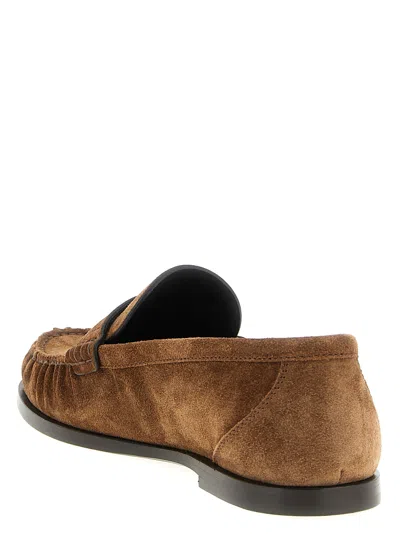 Saint Laurent Suede Penny Strap Loafers Round Toe In Brown