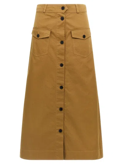 Saint Laurent Midi Skirt With Buttons In Brown