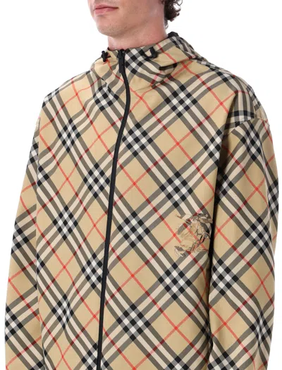 Burberry Reversible Check Hooded Jacket Pockets In Neutral